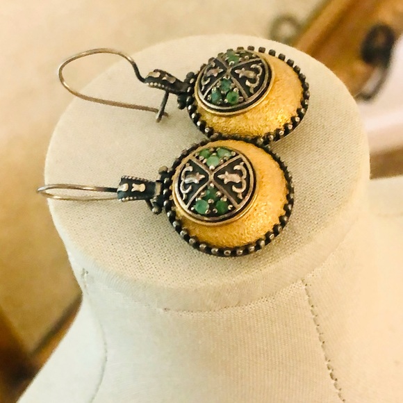 Vintage Ornate 925 Emerald Earrings - Picture 5 of 14